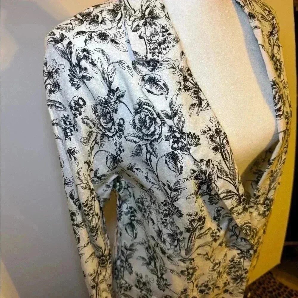 JOIE LINEN BLAZER Grey/White floral print NWT POCKETS SZ S & SZ M notched collar - Picture 3 of 12